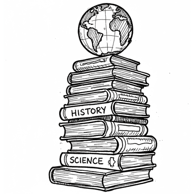 Stack of books with a globe